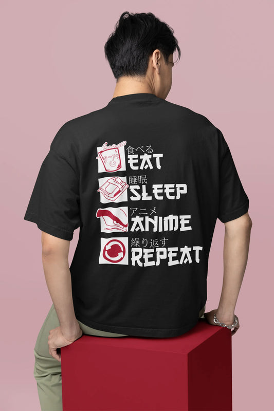 Eat Sleep Anime Repeat Oversized Tees